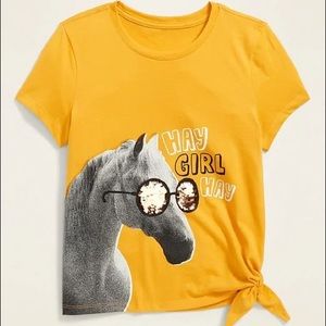 Old Navy Hay Girl Hay Flip Sequin Knotted Short Sleeve Tee